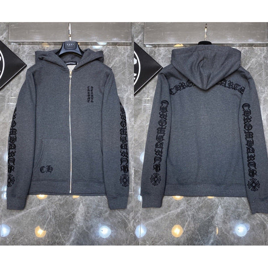 Chrome Hearts Gothic Letter Zip-Up Hoodie (Dark Grey)